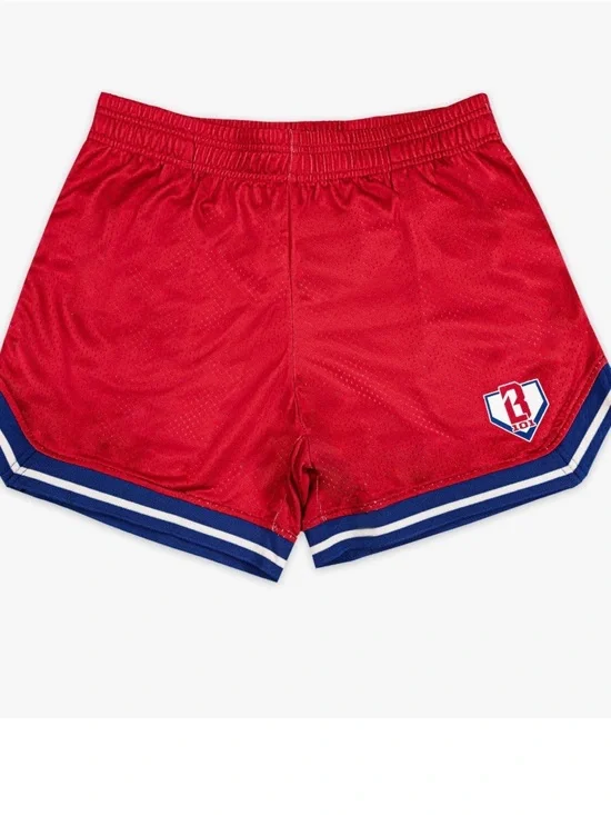 Baseball Lifestyle Red Athletic Mesh Shorts with Blue Trim