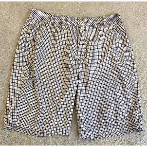 Mens Pima Golf Shorts 34 Plaid‎ Blue Performance Stretch Size Chino Flat Front