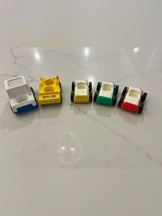 Vintage Fisher-Price Car Lot – Yellow, White, Green, Red, Blue
