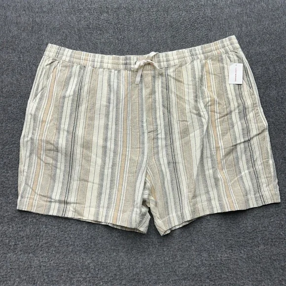 Lucky Brand Shorts Mens 4XL Cream Striped Cotton Drawstring New Boho‎ Resort
