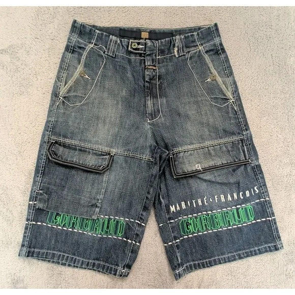 Vintage Marithe Francois Girbaud Denim Shorts Mens 33 Baggy Y2K Green Spellout