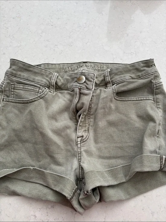 American Eagle Outfitters Olive High-Rise Cuffed Denim Shorts