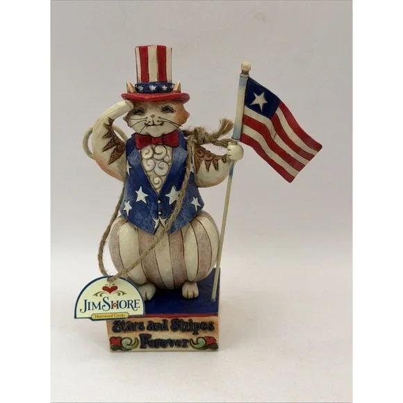 Jim Shore Heartwood Creek Resin Cat Figurine Stars and Stripes Patriotic