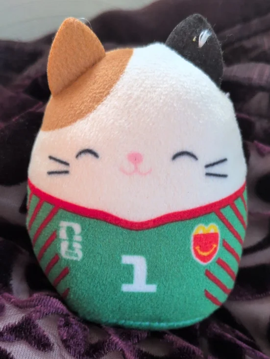 Plush Cat Toy in White, Brown & Black - Soft Pet Plush