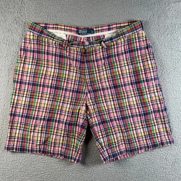 Polo Ralph Lauren Mens 38 Multicolor Madras Plaid Cotton Shorts Classic Fit Golf