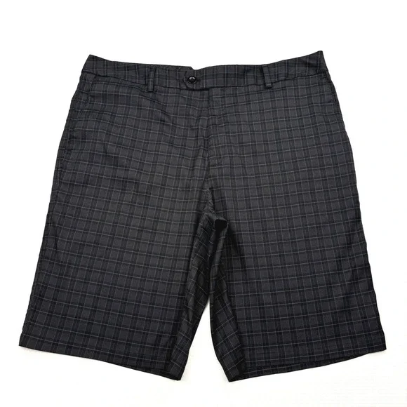 Under Armour Golf Shorts Mens 36 Black Grey Plaid Grid Flat Front Tech 207276