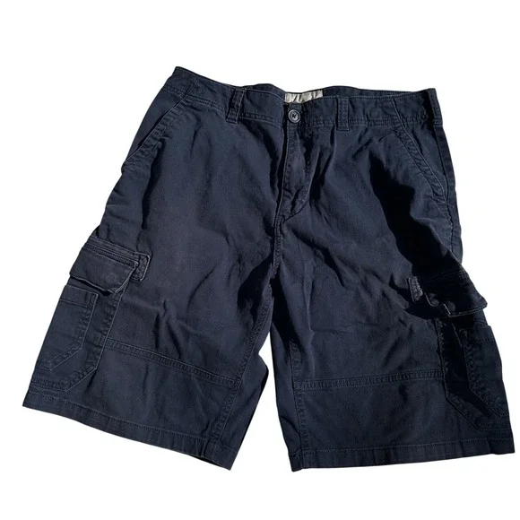 Navy Cargo Shorts Men's Size 34 Navy Ripstop‎ Pockets Baggy Loose Sun+stone