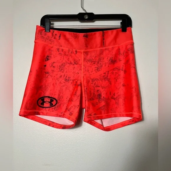 Under Armour Bike Shorts Sz Large Orange Workout Athletic Pull On‎