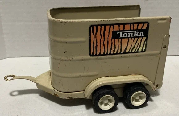 Vintage Tonka Toys Press Steel Farm Horse Trailer Tiger Stripes