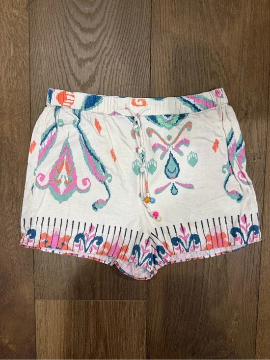 Zara Printed Linen Blend Boho Drawstring Waist Shorts