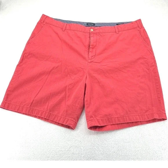 Nautica Mens Deck‎ Shorts Pink Red Salmon Cotton Flat Front Chino Size 50W BG