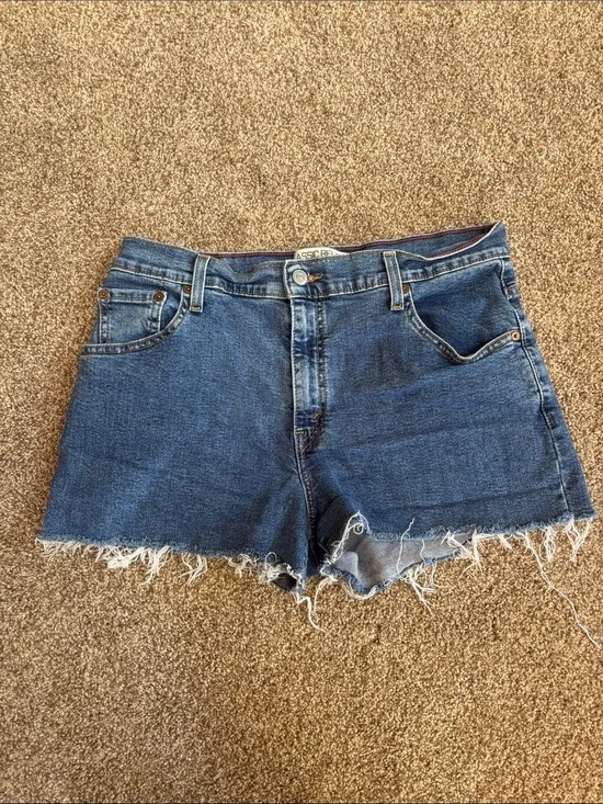 Levi's Dark Blue Raw Hem Denim Shorts - Women