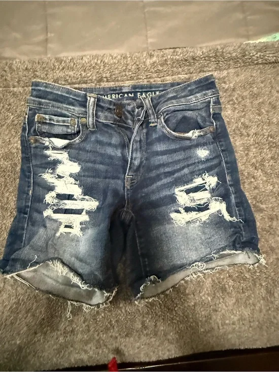 American Eagle Outfitters Distressed Dark Blue Denim Shorts