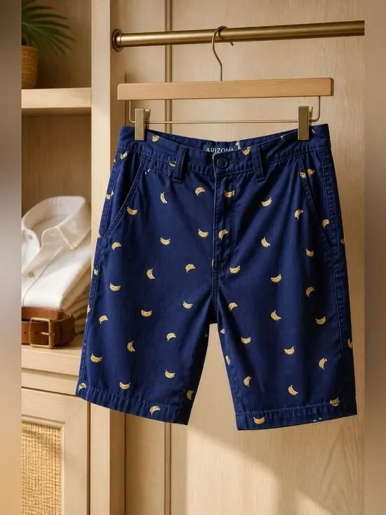BLUE WITH BANANAS FLEX CLASSIC FIT SHORTS BY ARIZONA JEAN CO SIZE 34 EUC