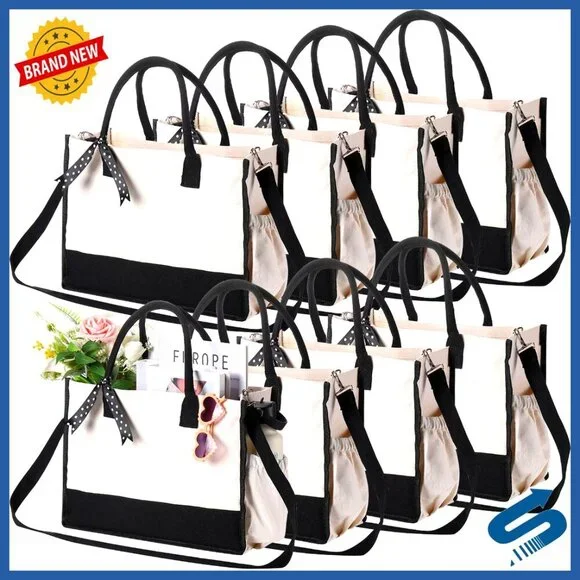Canvas Tote Bag Set with Zipper Closure Adjustable Strap Practical Minimal Chic