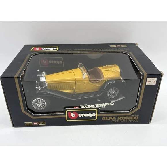 Bburago Alfa Romeo 1:18 Diecast Toy Vehicle Yellow Vintage Limited Edition