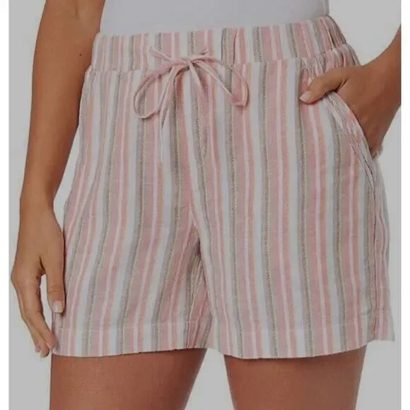 NWT Briggs Women's XXL Multicolor Striped Linen Blend Drawstring Shorts