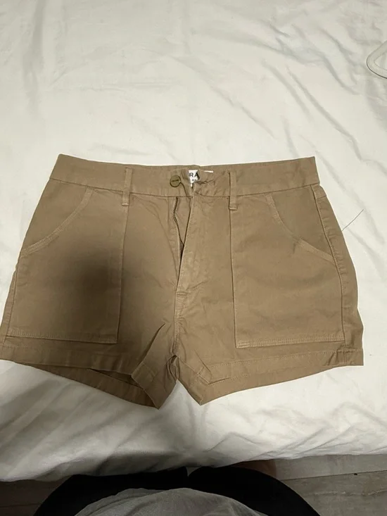 Frame Denim Tan High-Rise Utility Shorts