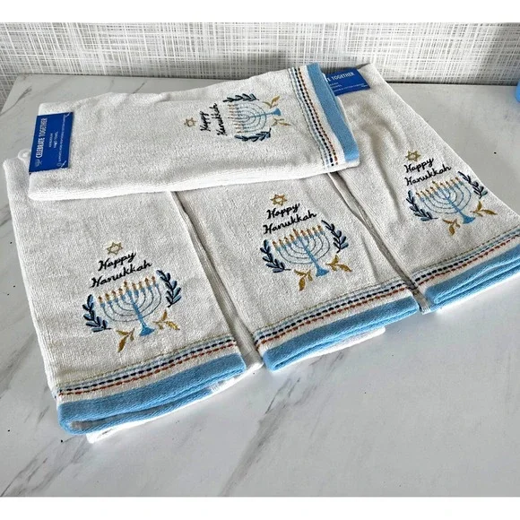 Jewish Menorah Happy Hanukkah Hand Kitchen Towels Set of‎ 4 16