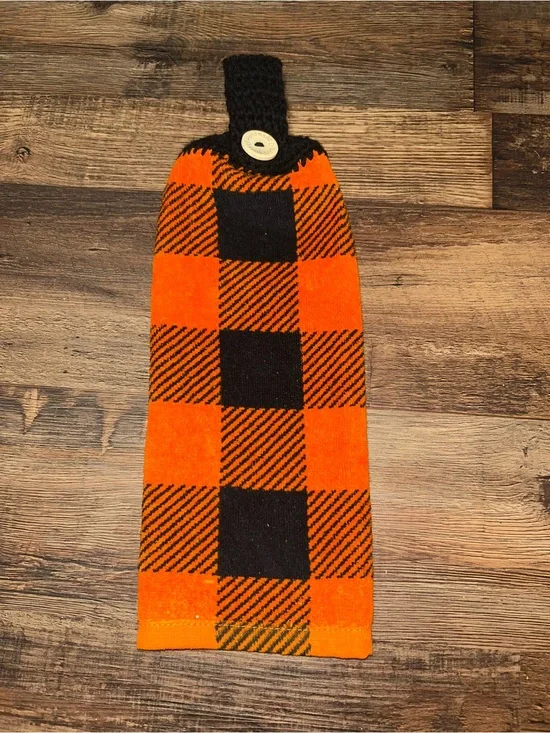 Orange and Black Buffalo Plaid Hanging Towel