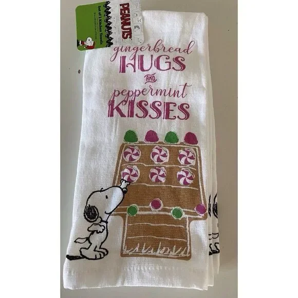 2 Pack Peanuts Snoopy Gingerbread DogHouse Christmas Kitchen Towels 16 X 28