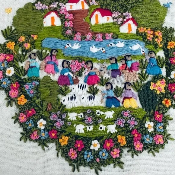 Vintage Embroidered Intricate Threaded Tea Towel