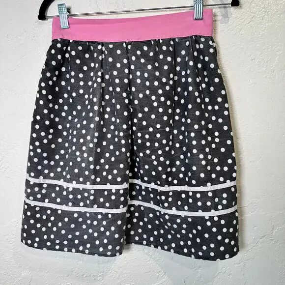 Polka Dot Half Apron Black White Pink Retro Cottage