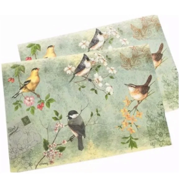Botanical Bird Placemat Set of 2 Individual in Sage Green