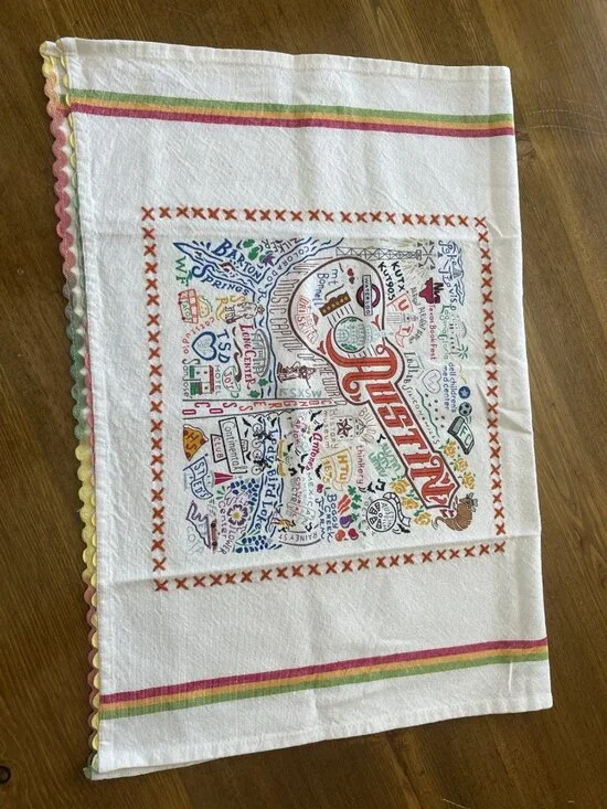 Austin dish, hand, bar towel catstudio, rick rack edge, embroidery, cotton  NEW