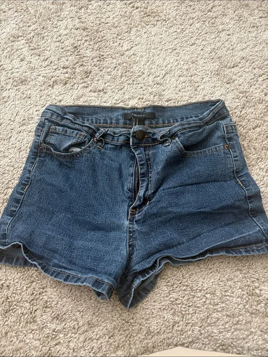 Forever 21 Dark Blue Denim High-Waist Women's Shorts
