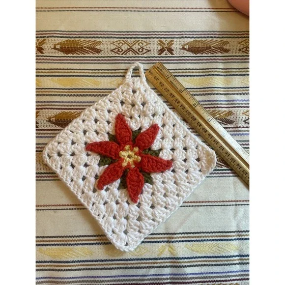Homemade Crochet Pot‎ Holder Yellow Olive And Red Colors