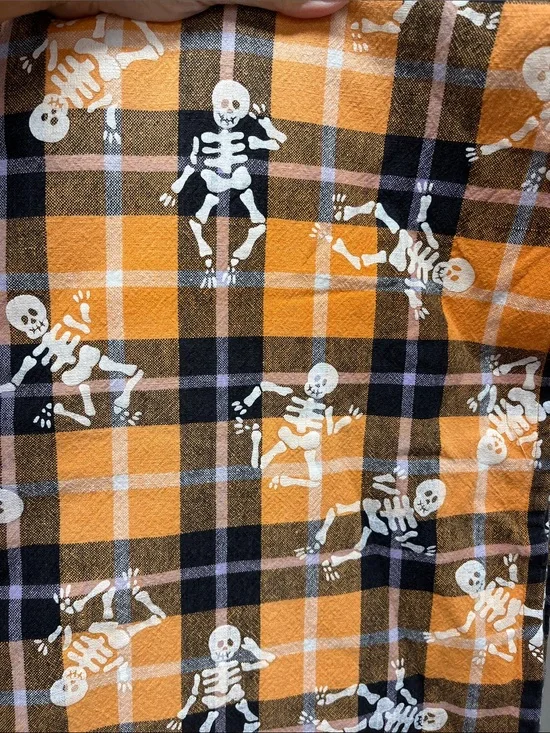 Halloween Skeleton Plaid Kitchen Tablecloth - Orange & Black - 75”x56” Rectangle