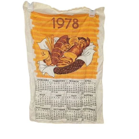 Vintage 1978 Bread Basket Calendar Tea Towel 100% Cotton Gindi International Ora