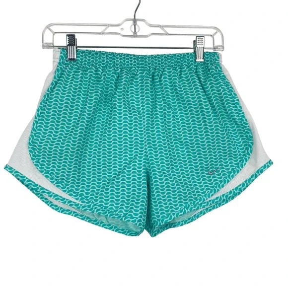 Nike Tempo Wave Print Mesh Panel‎ Running Shorts Womens S Teal White