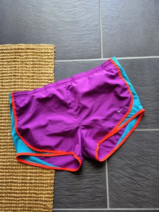 Nike DRI-FIT 3 Race Dolphin Hem Running Shorts Purple Turquoise Orange - Medium