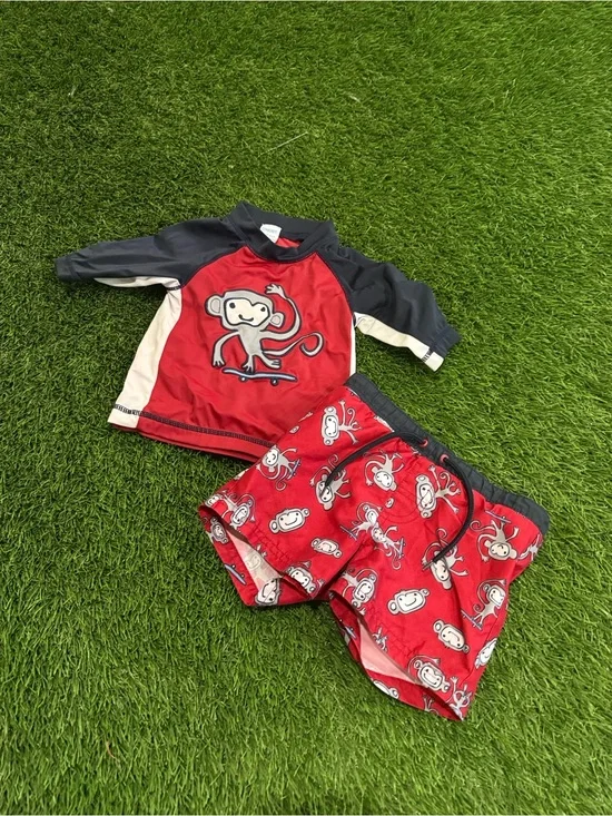 Vintage Gymboree Swim Trunks and Rashguard Top- Matching Set