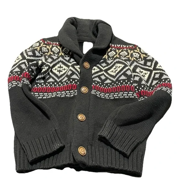 Gymboree Shawl Collar Cardigan Sweater Size 3T Button-up Black Warm Holidays Ski