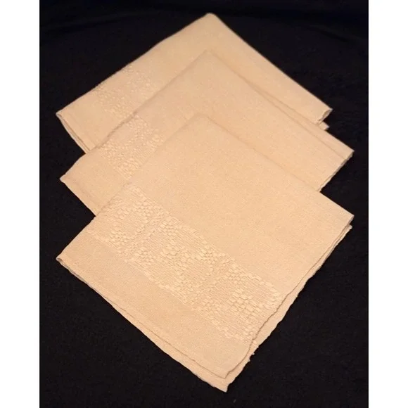 Set of Three Vintage Tone-on-Tone Embroidered Napkins