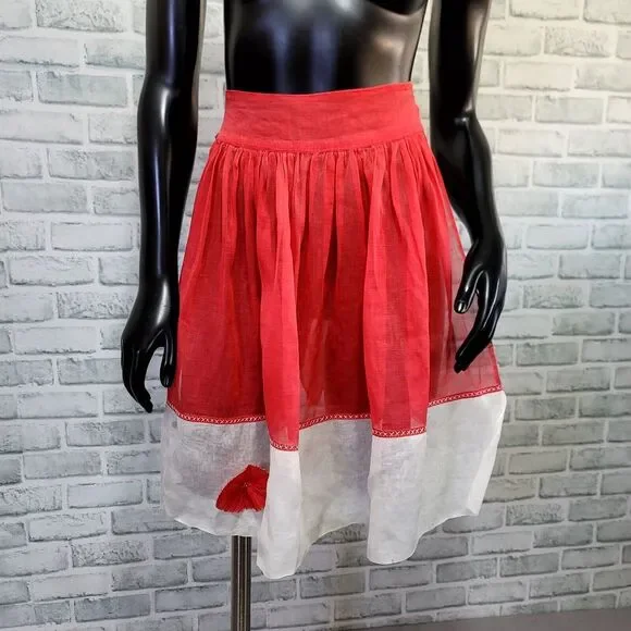 Vintage 50s Sheer Red White Apron tie Back Pinup Rockabilly‎ Retro Cosplay