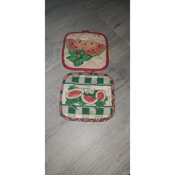 Vintage Franco Watermelon Pot Holder Set 2pc Quilted Kitchen Decor Red Green