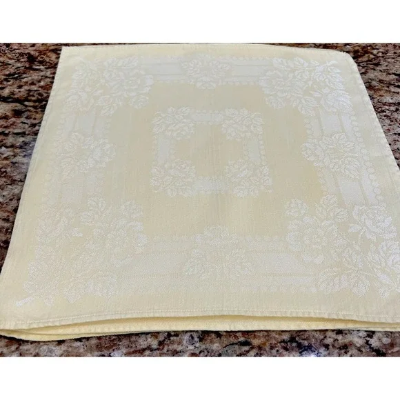 Vintage Yellow Floral Damask Cloth Napkins Set of 8 Square 15 in Cotton Jacquard
