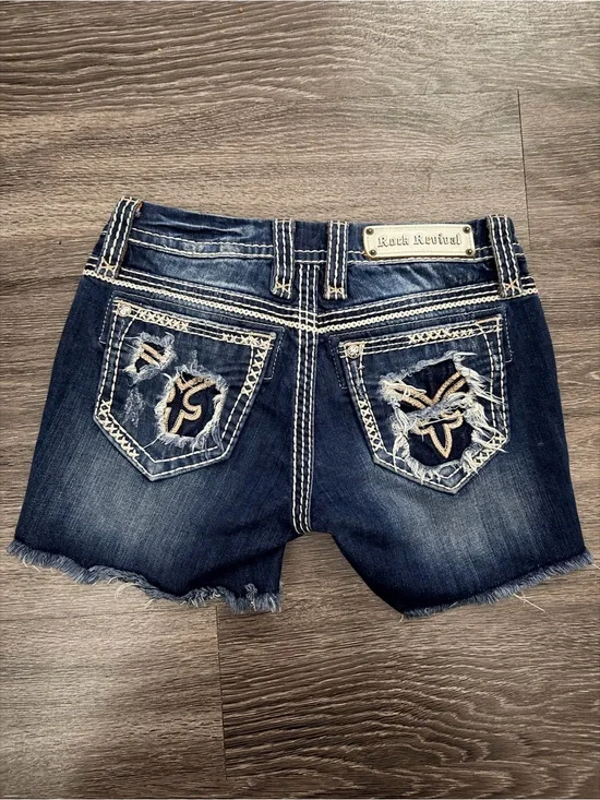 Rock Revival Mina Dark Wash Distressed Denim Shorts