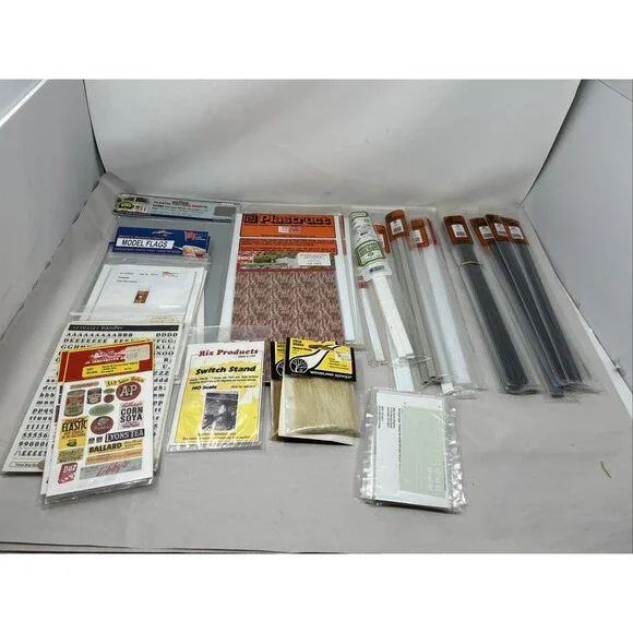 Large Lot of Train Scenry - Plastruct Sheets & Styrene Columns, Decals and More