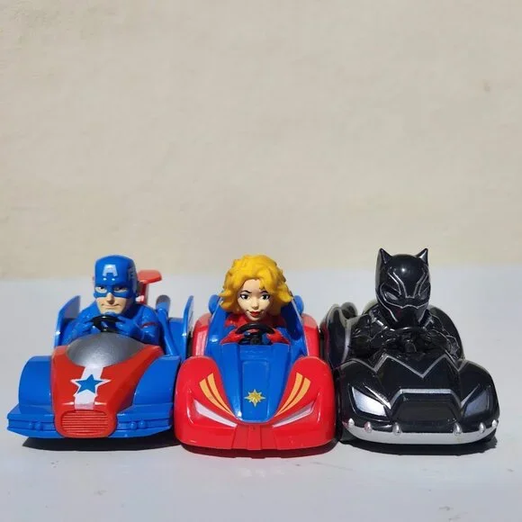 Marvel Superhero Cars Vehicles Bundle 3 Set Pull Back Black Panther Captain 4