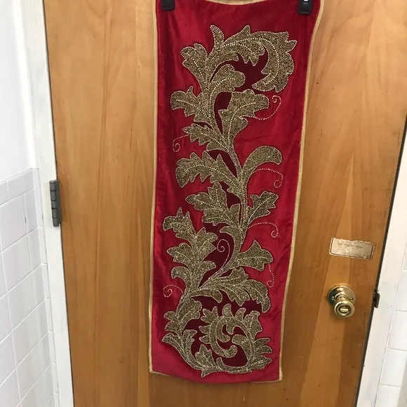 Grammercy Studios Red with Heavy Gold Beading Table Runner
