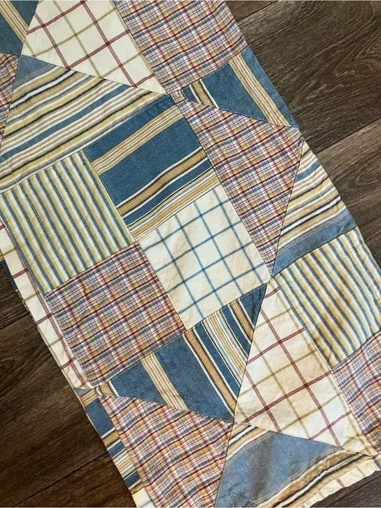Hand Crafted Blue, Cream, Tan Patchwork table  Runner 108