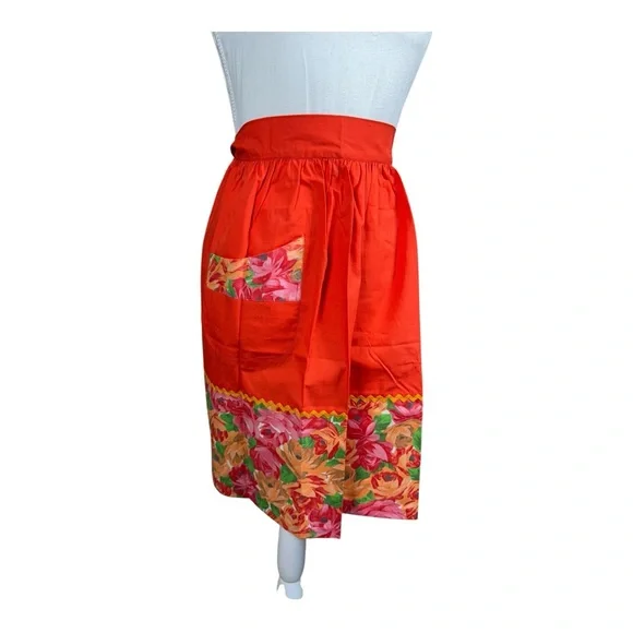 Vibrant Red‎ Floral Apron