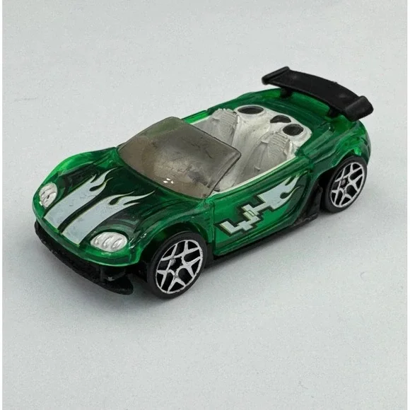 Hot Wheels Trak-Tune 2003 Translucent Green‎ White Flames 143 Diecast Tuner Car