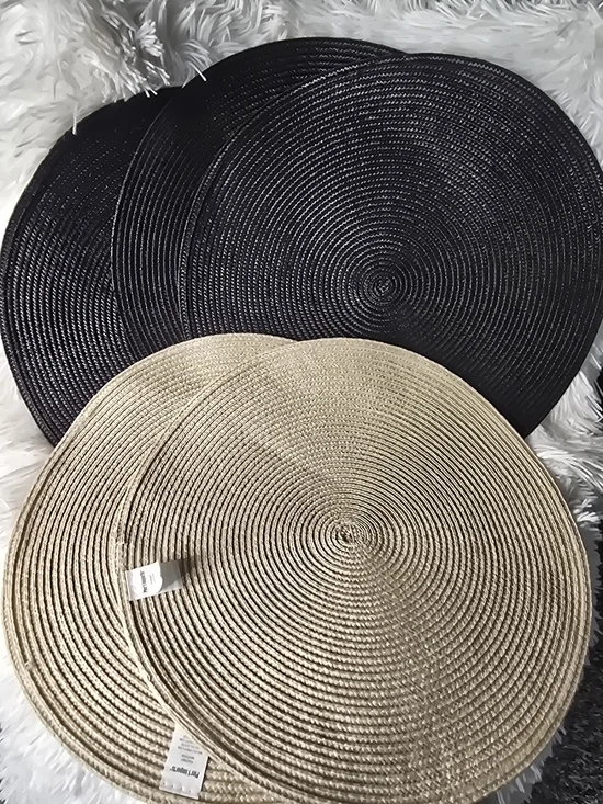 Neutral and Black Woven Round Placemats - Set of 4
