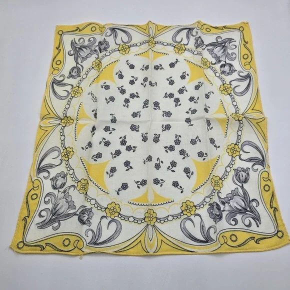 Vintage FLOWERS Ladies‎ Handkerchief Hanky Floral Yellow
